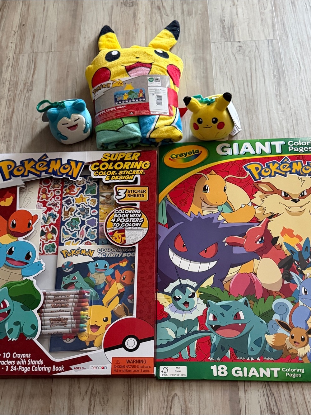 Pikachu Plush Hooded Towel with Pokemon Coloring Activity Sets